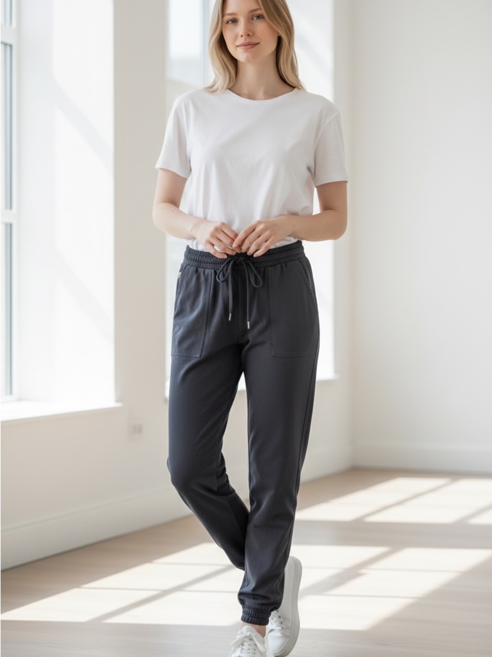 Women's Charcoal Drawstring Joggers
